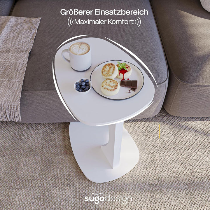 Beistelltisch Couch mit Rollen, Kleiner Beistelltisch C-Form, Sofatisch in stylischem Weiss, Kleiner