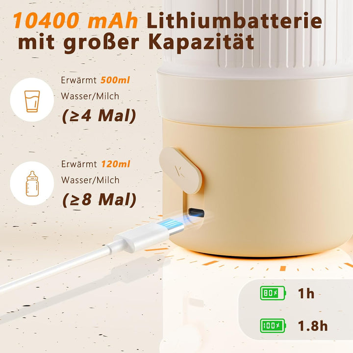 Tragbarer Flaschenwärmer Baby, 500ml Kapazität Flaschenwärmer Baby Unterwegs, Erwärmt Wasser Oder Mi