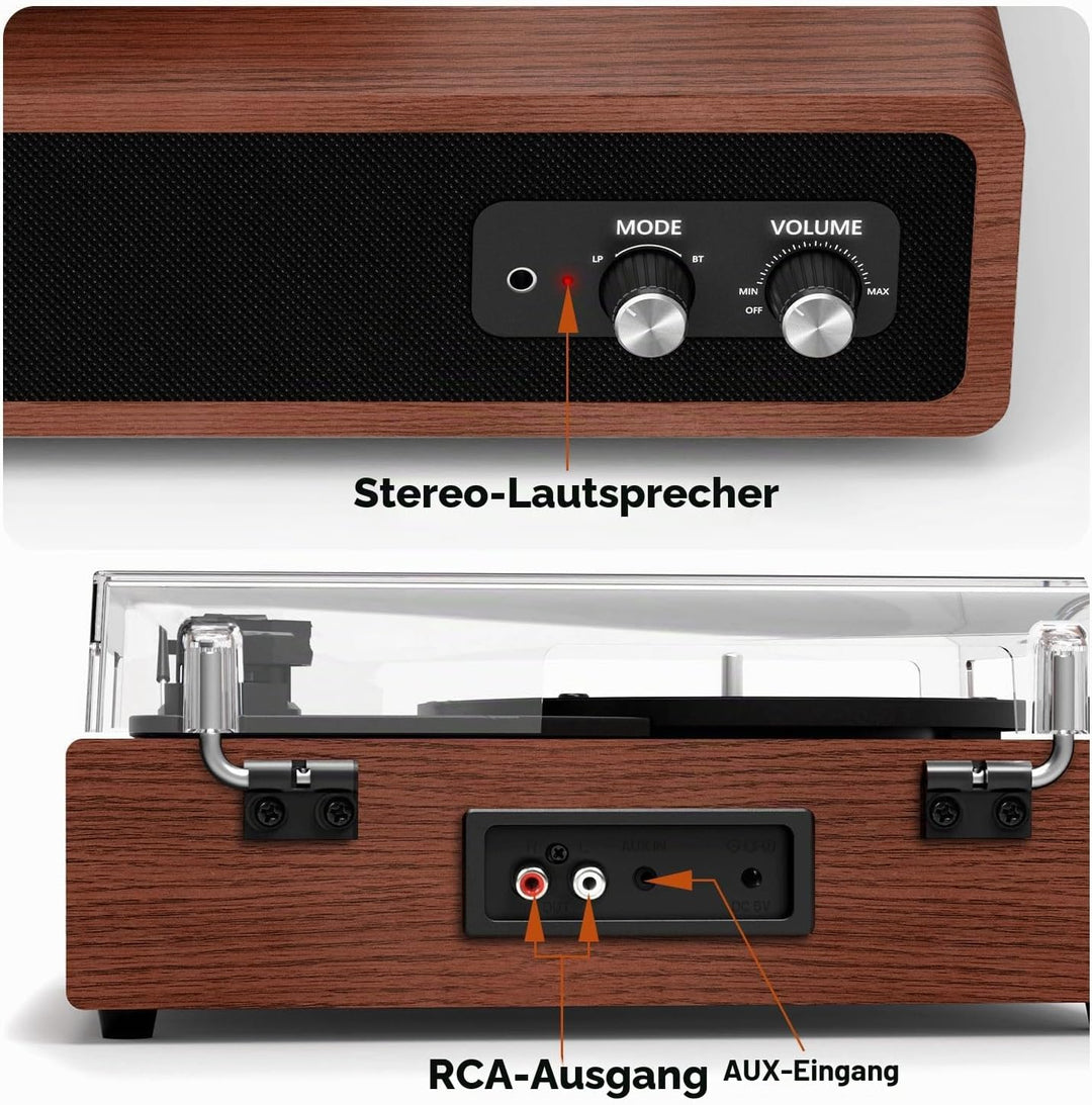 Plattenspieler, FYDEE Vinyl Plattenspieler mit Eingebauten Stereo-Lautsprechern, 3 Geschwindigkeiten