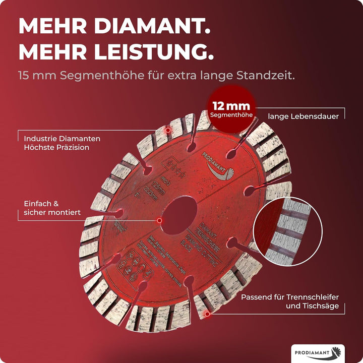 PRODIAMANT Turbo Diamant-Trennscheibe Beton 125mm x 22,23 mm Segmenthöhe 12mm 125/22,23mm, 125/22,23