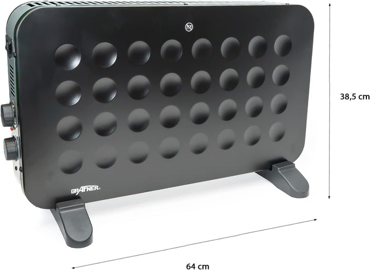 Grafner Konvektor Heizgerät 2000 Watt, matt schwarz, 3 Heizstufen, stufenlos regulierbares Thermosta