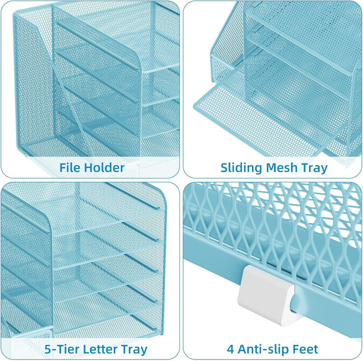 Marbrasse Schreibtisch Organizer und Büro Zubehör,5-Tier Briefablage Organizer mit Briefständer,Mesh
