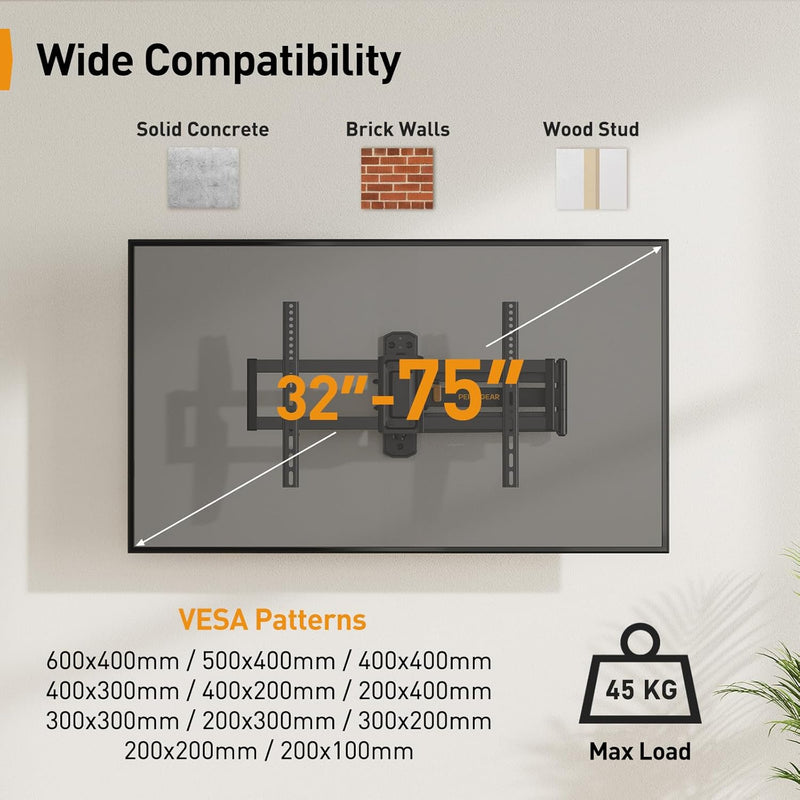 Perlegear TV Wandhalterung mit 822mm Langem Arm wandhalterung Fernseher für 32-75 Zoll LCD/LED/OLED