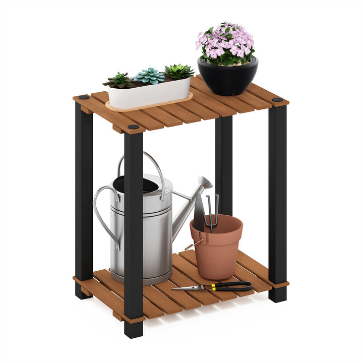 Furinno Pangkor Pflanzenregal mit 2 Ebenen, für drinnen und draussen, klein, rechteckig, Holzständer