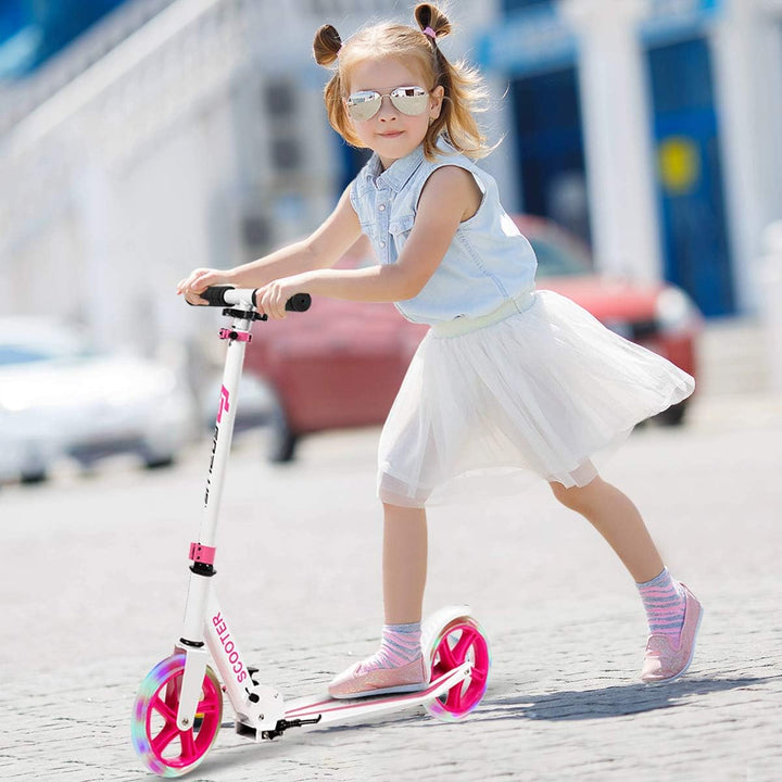 GOPLUS Scooter Kinder, Cityroller aus Aluminium bis zu 100kg, Kickscooter mit Schultergurt & LED Räd
