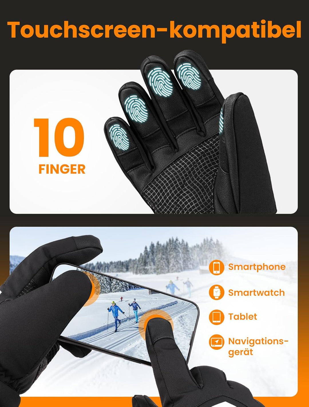 Beheizbare Handschuhe für Herren Damen, Wiederaufladbare Beheizte Handschuhe 3200mAh mit Touchscreen