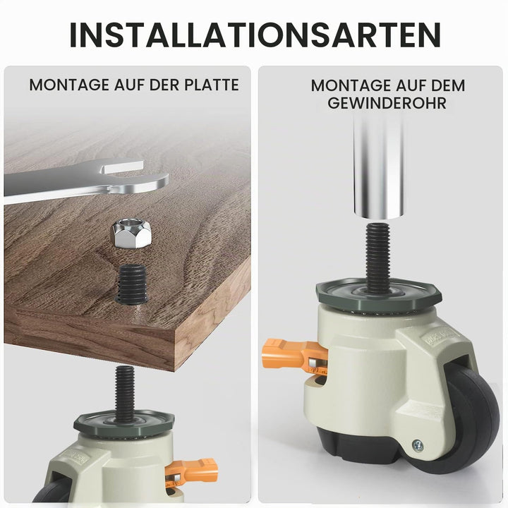 Nivellierrollen Schwerlastrollen mit Gewinde M12X30 Tragfähigkeit 1000KG, 4er Set 50MM Lenkrollen mi