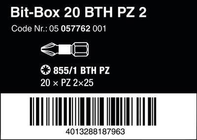 Wera 05057762001 Sortiment, Bit-Box BTH PZ 2, 20-teilig, multi, Stück