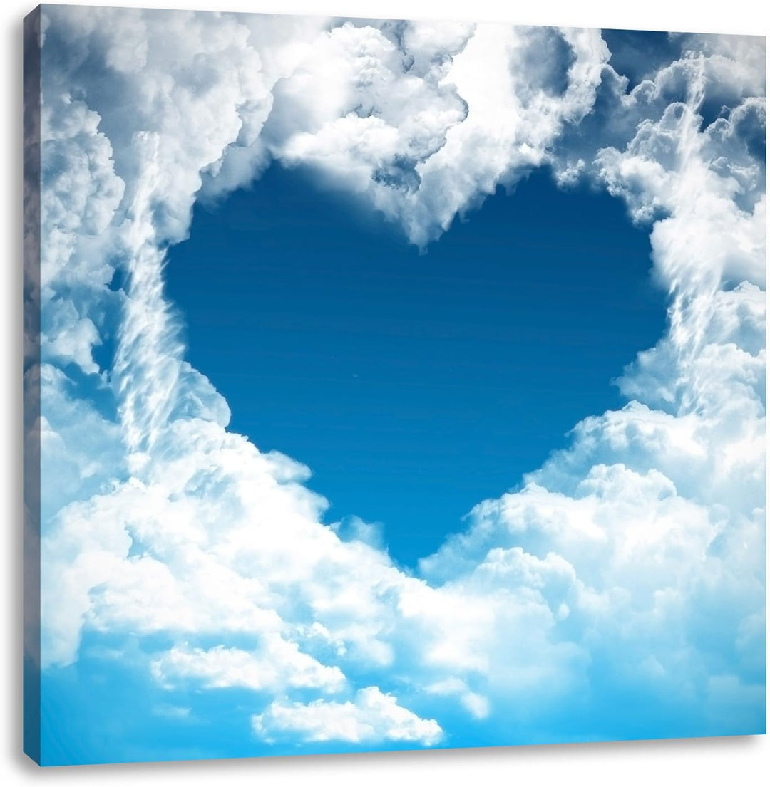 Pixxprint Romantisches Herz in den Wolken als Leinwandbild | Grösse: 70x70 cm | Wandbild | Kunstdruc