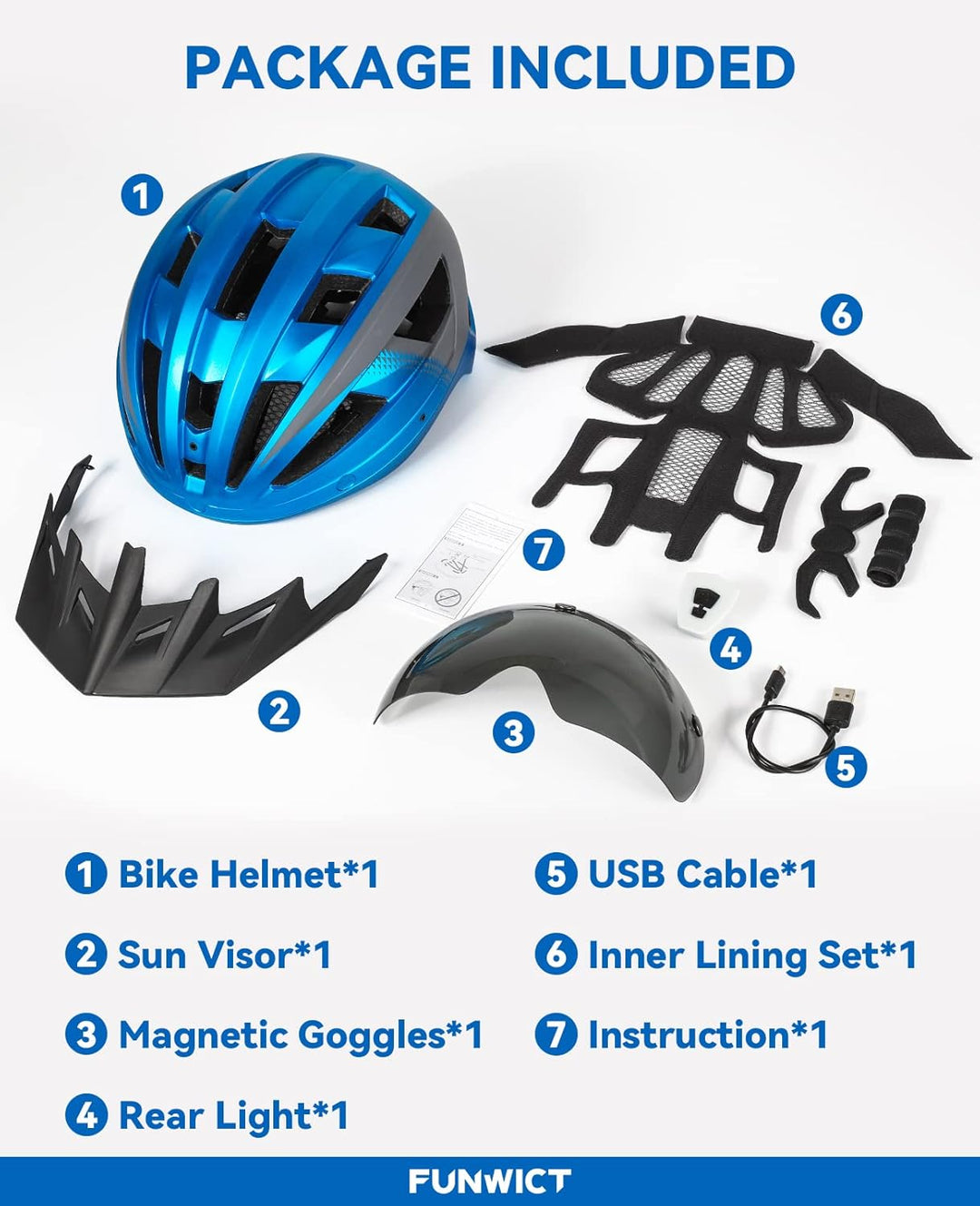 FUNWICT Fahrradhelm mit Visier für Herren Damen, Leichte Fahrradhelm mit Magnetischem Brille und USB