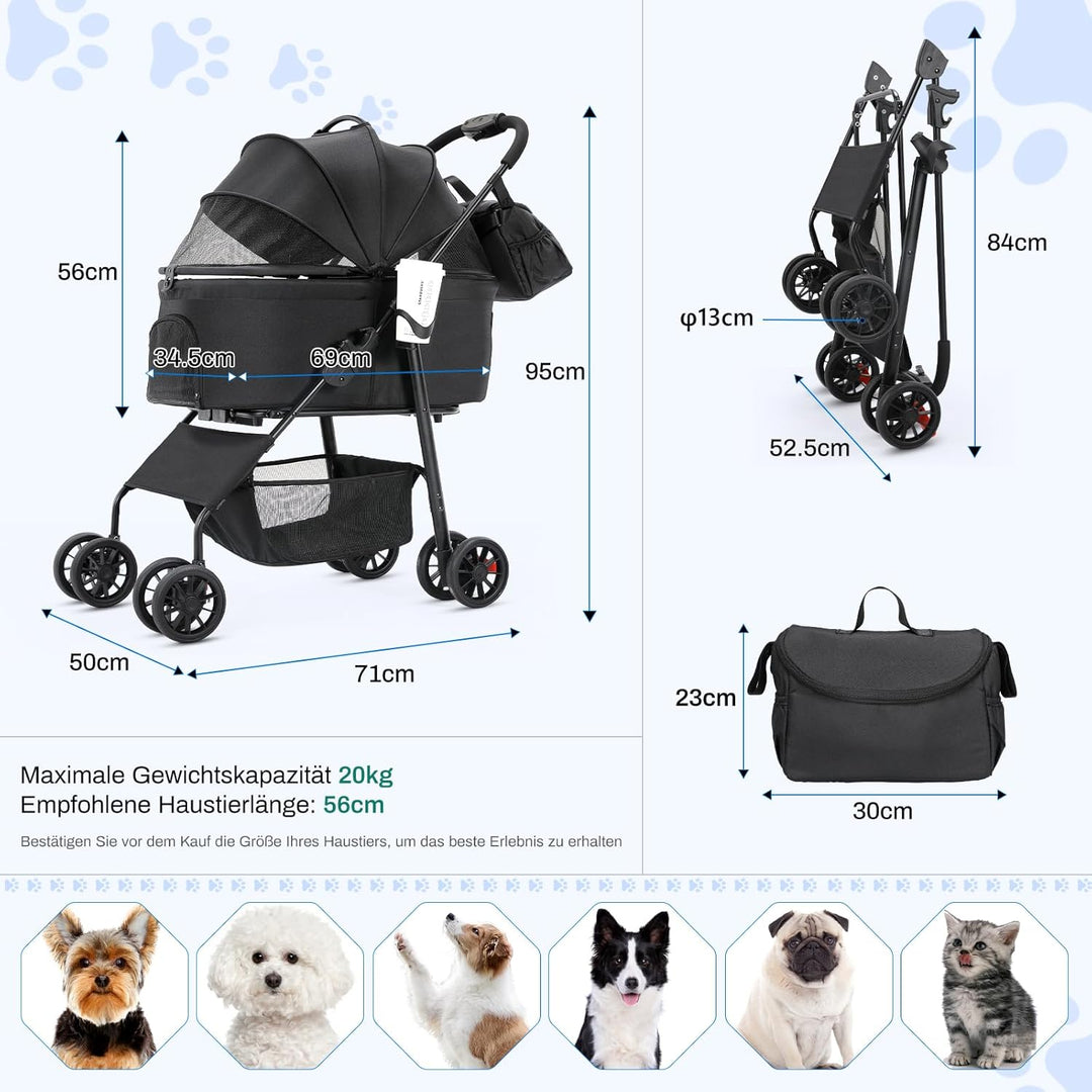 MAMIZO Hundebuggy 3 in 1 bis 30 kg,Klappbar Hundebox Transporttasche,Tragbares Haustiernest,GroBzügi