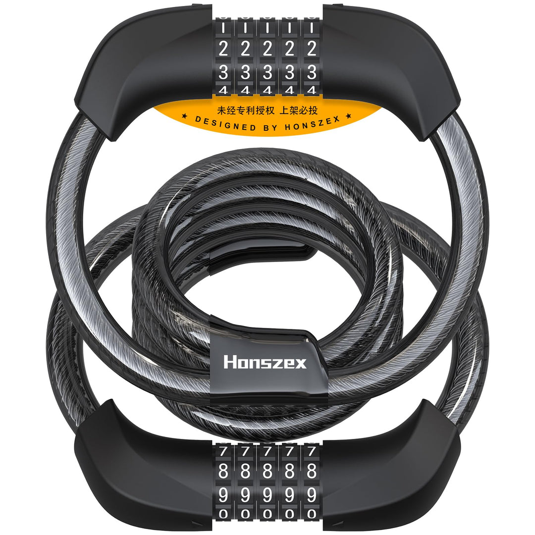 Honszex E Scooter Schloss, 5-stellig Kabel Schloss für E Scooter/Roller, Handschellenschloss, Zahlen