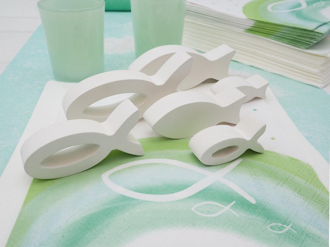 Kommunion Konfirmation Tischdeko Mint Grün Salbei Weiss Fisch Set 20 Personen