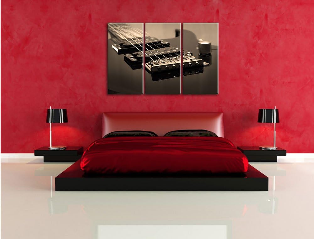 Pixxprint Black E-Guitar als Leinwandbild/Grösse: 3 Teilig (120x80) cm/Wandbild/Kunstdruck/fertig be
