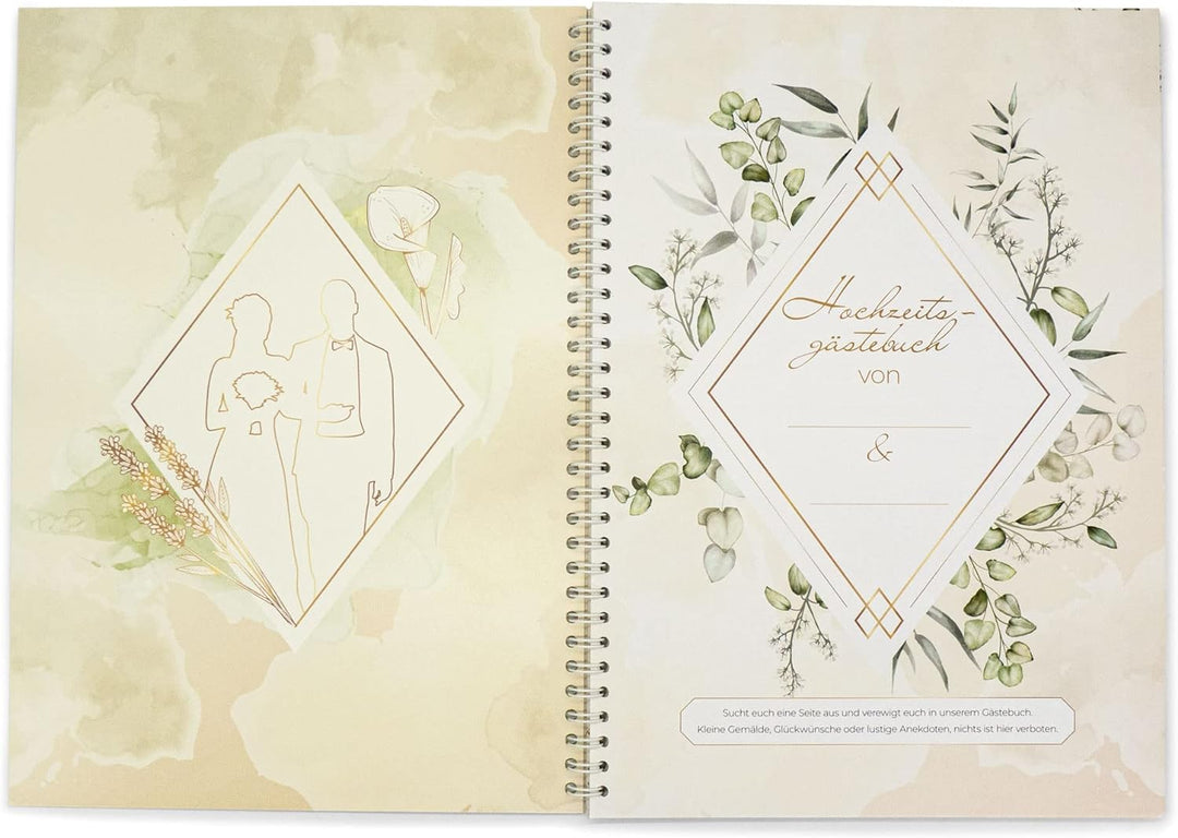 KOCHDIALOG XXL Gästebuch Hochzeit -Greenery– Gästebuch zur Hochzeit mit lustigen Fragen im Innenteil