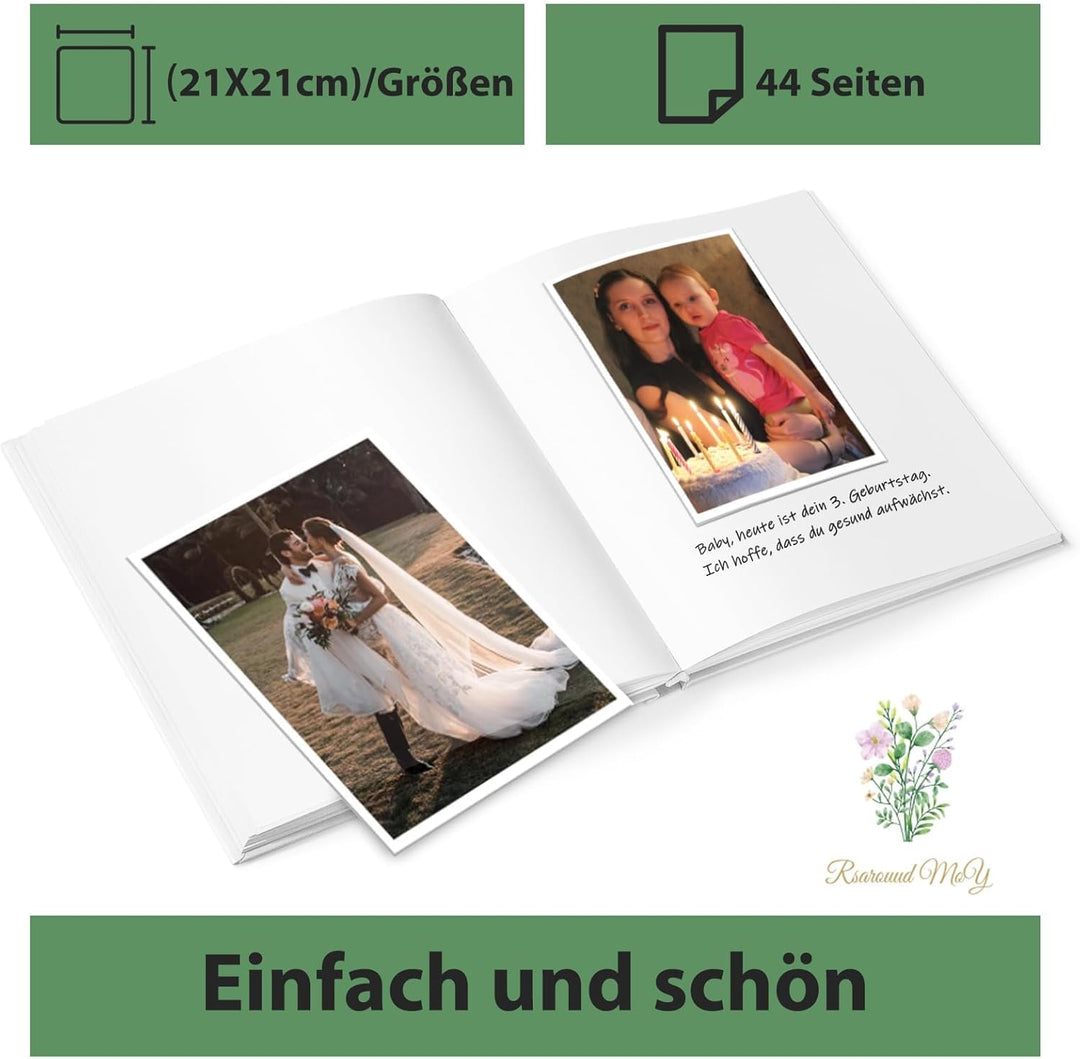Gästebuch Blanko mit 40Schöne Aufkleber und 44 Doppelseiten Premium Dickem Papier, Grösse 21x21cm Gu