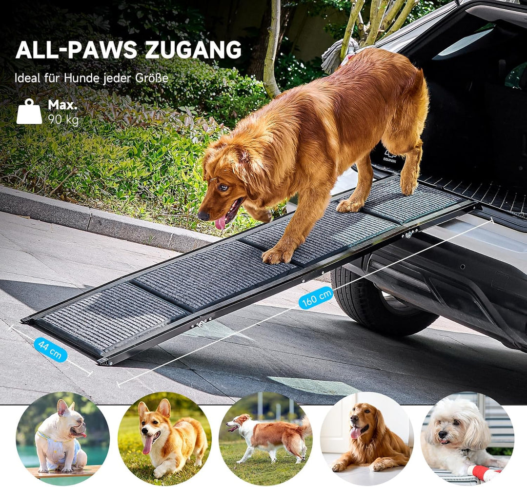 CO-Z Hunderampe Auto klappbar 160cm Leichteres EIN- und Aussteigen für kleine und grosse Hunde bis 9