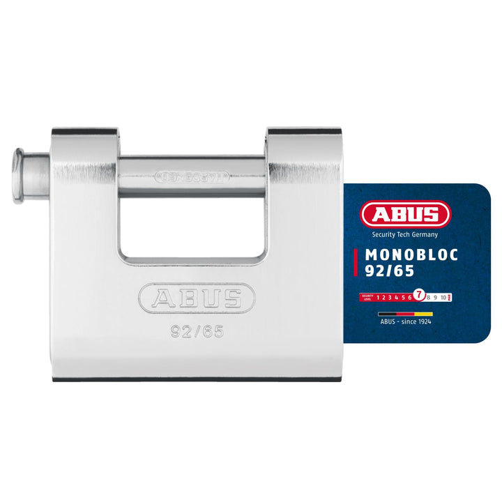 ABUS Monobloc Vorhängeschloss 92/65 - Messing-Schloss mit Stahlmantel - für Automaten, Rollgitter u.