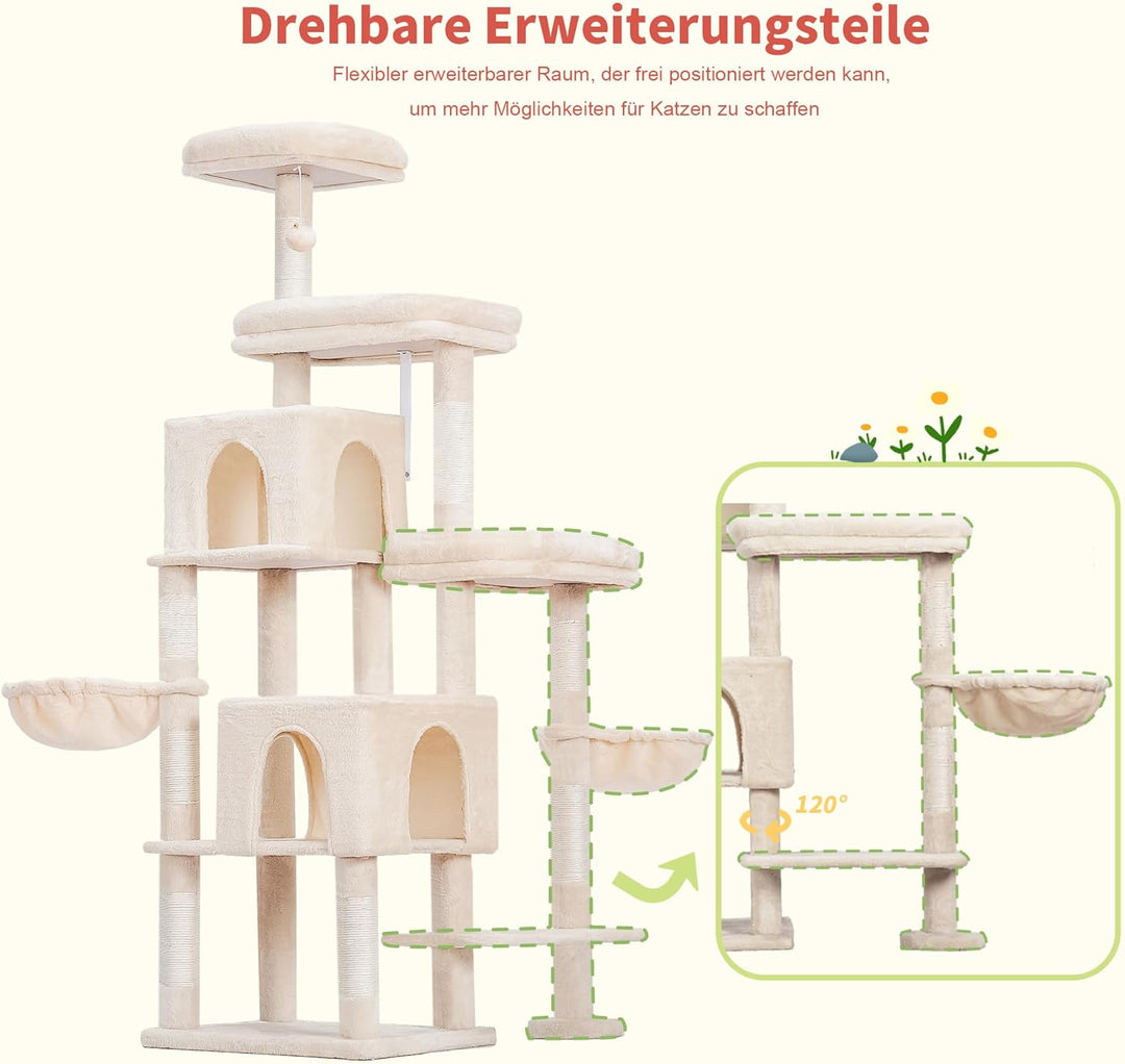 Hey-brother XXL Kratzbaum für gross Katzen, 180 cm hoch Stabil Katzenbaum mit rechts erweitert mit 3