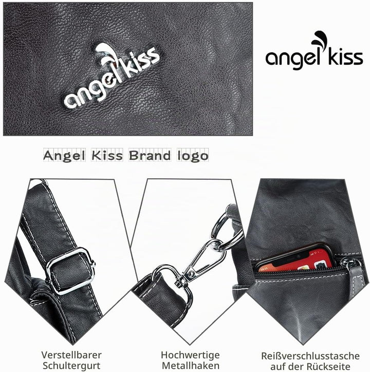 Angel Kiss Damen Handtasche Umhängetasche Leder Umhängetasche Gross Hobo Handtaschen 136