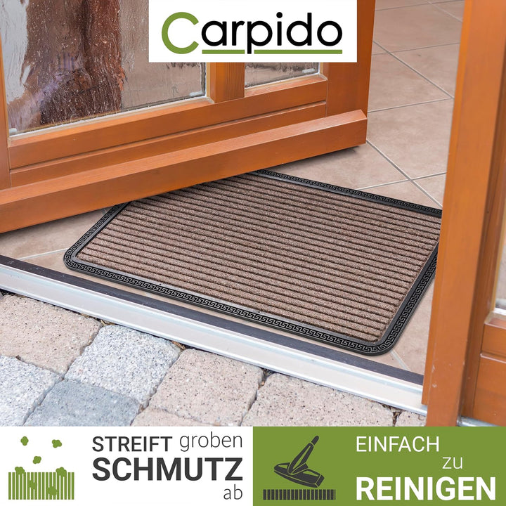 Carpido Fussmatte Aussen &amp; Innen - 4er Set 40x60 cm - Braun Linien - Sauberlauf Türmatte rutschfest