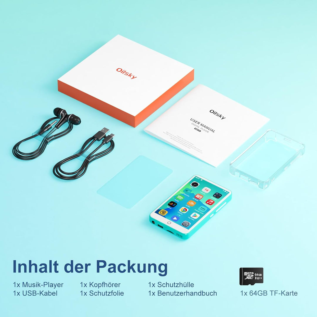 80GB MP3 Player mit Bluetooth und WiFi, Oilsky 4 Zoll 1080P Touchscreen Player, MP3 MP4 Musikplayer,