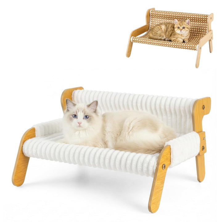 Erhöhtes Katzenbett für Katzen und Kätzchen, Katzensofa mit Abnehmbarem Waschbar Plüschdecke und Ers