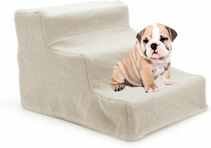 Hundetreppe 3 Stufen 30cm hoch | Haustiertreppe mit Plüschbezug | rutschfeste Katzentreppe & Hundetr