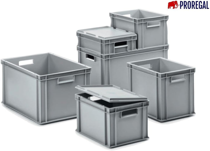 PROREGAL SuperSparSet 5x Eurobehälter mit offenem Griff & Scharnierdeckel | HxBxT 17,5x40x60cm | 30