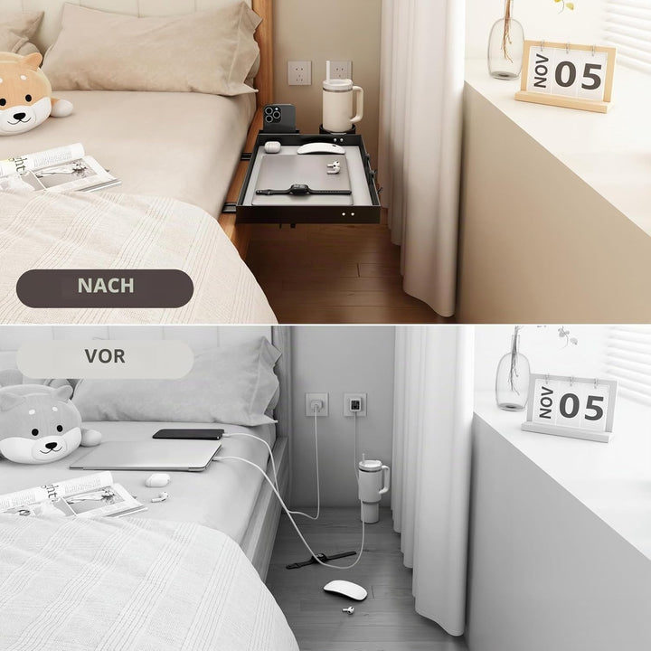 Bettablage zum Einhängen, Metall Nachttisch zum Einhängen Klemmbar Bett Ablage für Etagen & Oberes B
