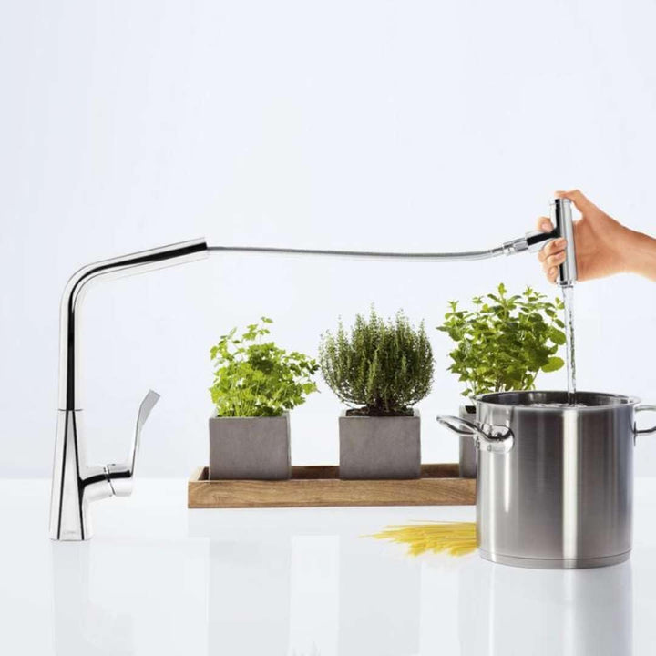 hansgrohe Küchenarmatur Metris Select mit Schlauchbox (Wasserhahn Küche 110°oder 150° schwenkbar, ho