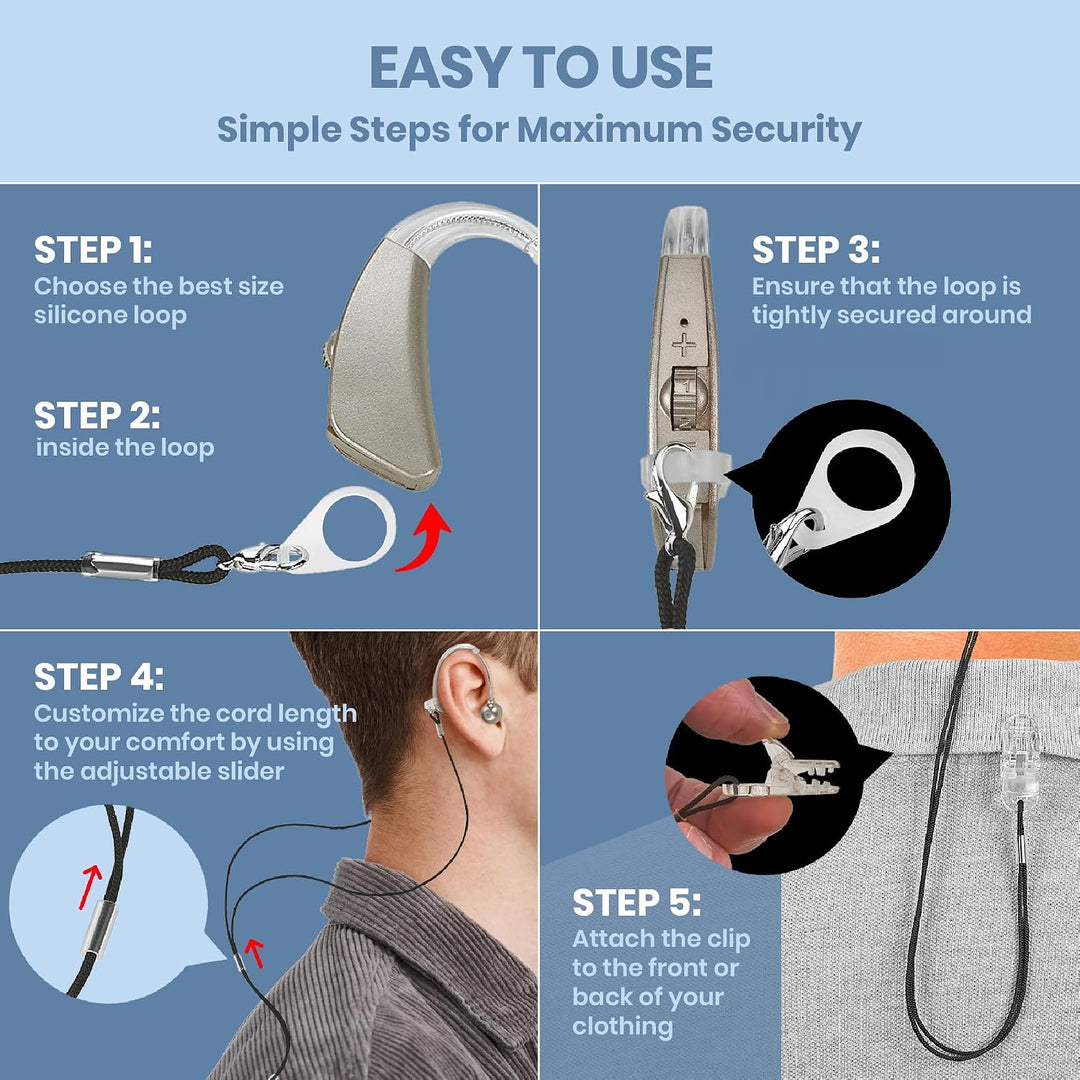 MEDca Verstärker Clips - Schutzhalter mit Anti-Verlust Lanyard Schnur - Seil mit Schlaufen, Clip und