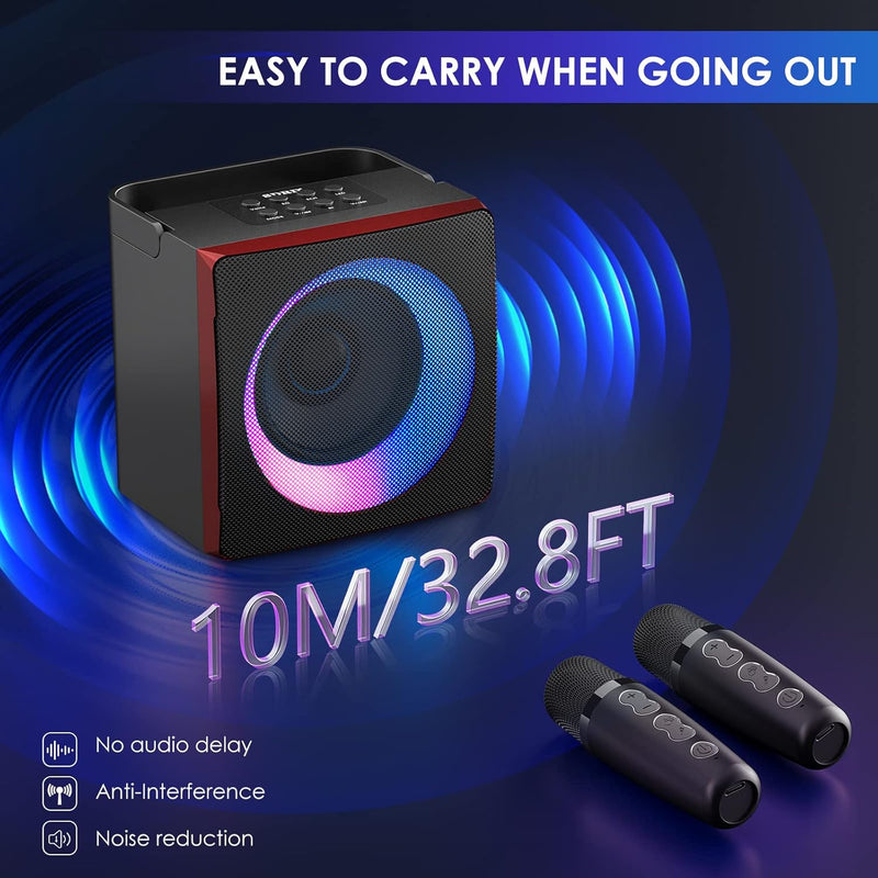 MusyVocay Karaoke-System, Mini-Bluetooth-Lautsprechersystem mit 2 Mini-Mikrofonen, tragbarer Sound-L