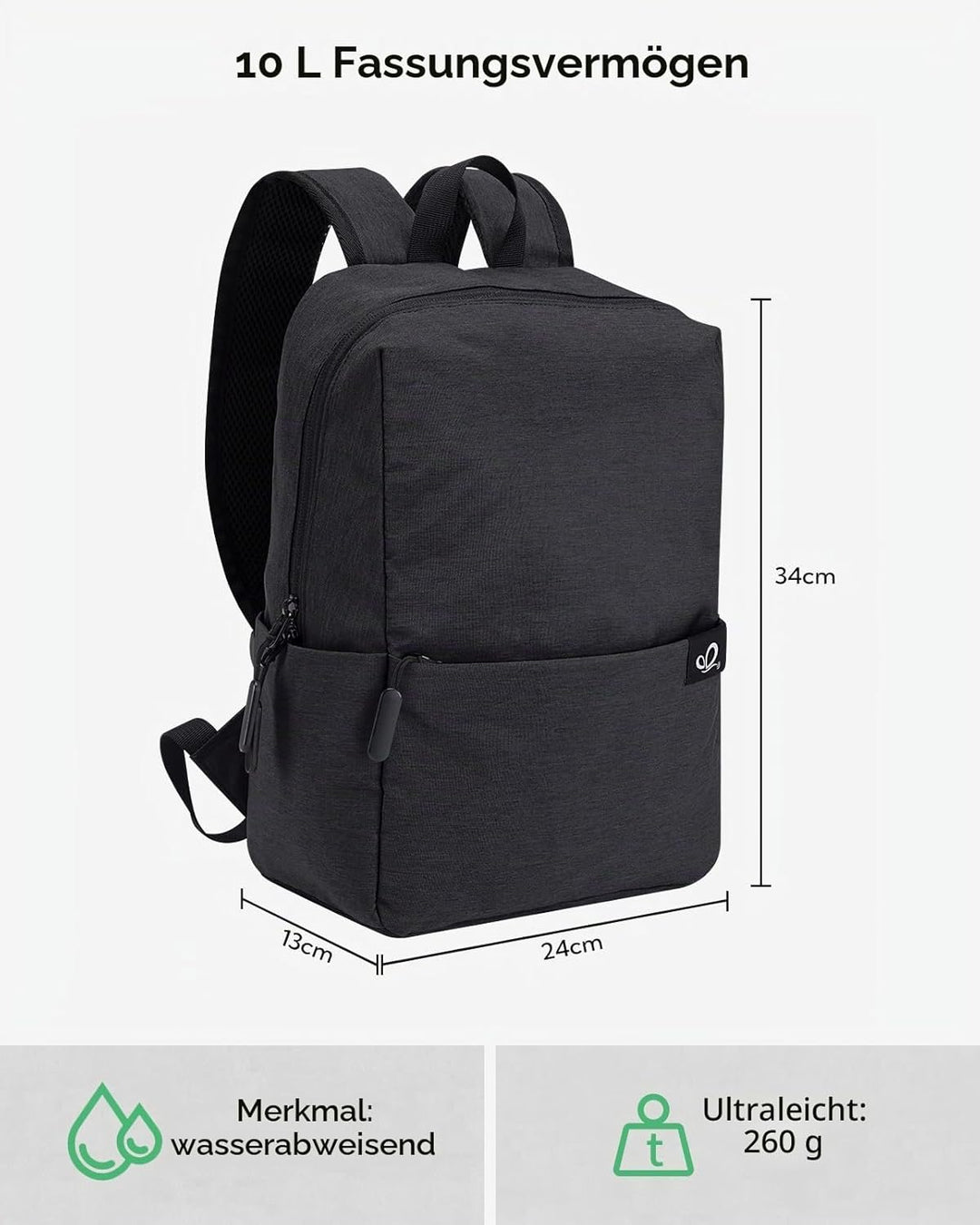 WATERFLY Leicht Klein Rucksack 10L: Casual Daypack Outdoor Mini Wanderrucksack Backpack für Arbeit S