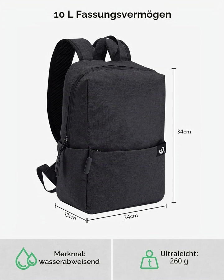WATERFLY Leicht Klein Rucksack 10L: Casual Daypack Outdoor Mini Wanderrucksack Backpack für Arbeit S