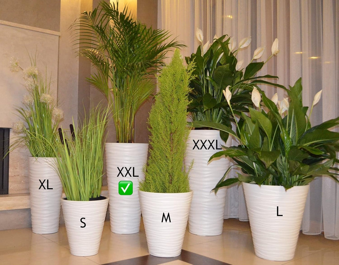 MELTOM Blumenkübel Blumentopf Rund 3D Effekt Slim Weiss Pflanzkübel mit Herausnehmbaren Einsatz (XXL