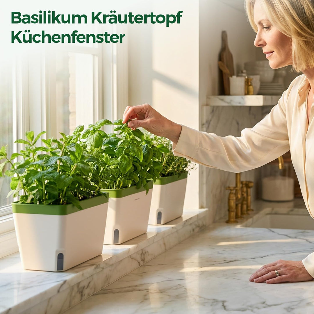 T4U 27cm Selbstwässernder Blumenkasten Kräutertopf mit ERD-Bewässerungs-System Grün 3er-Set Kunststo