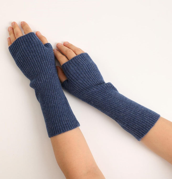 Prettystern Damen mid-lange Kaschmir Pulswärmer Arm-Stulpen fingerlose Ripp-Strick Handschuhe Länge