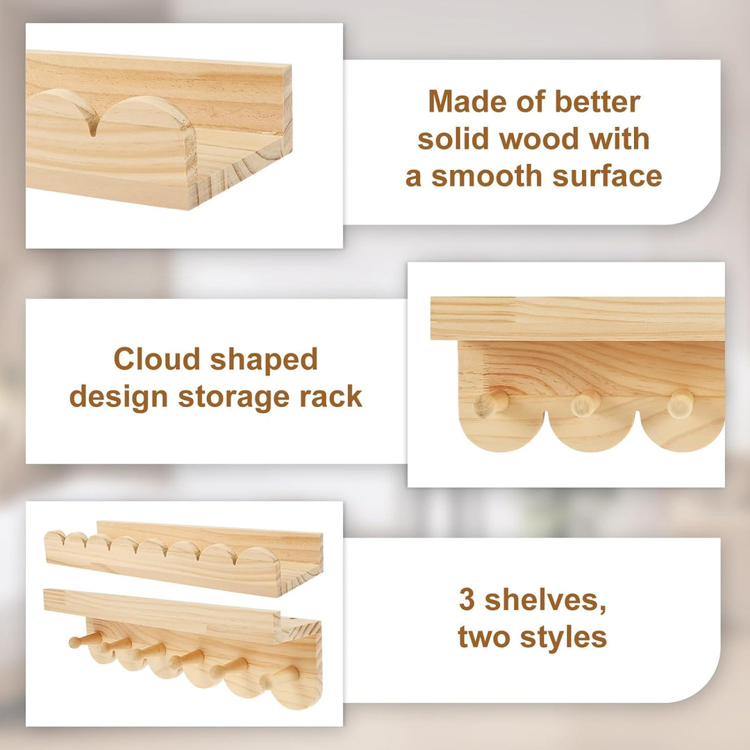 Alongen 3 Stück Schwebendes Regal 40cm Kinderzimmer Bücherregal Scalloped Regale Holz Bücherregal Ki