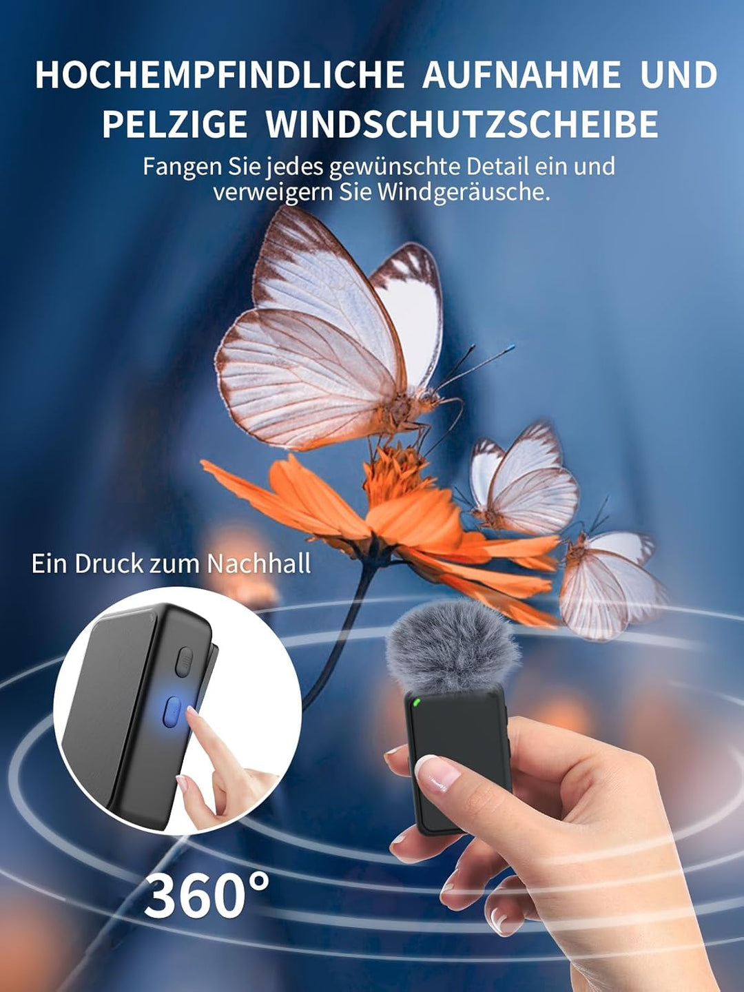Ansteckmikrofon Kabellos Kamera,Gimpro MB1(M) 2.4GHz Plug&Play Lavalier Funkmikrofon mit 1 Druck Stu
