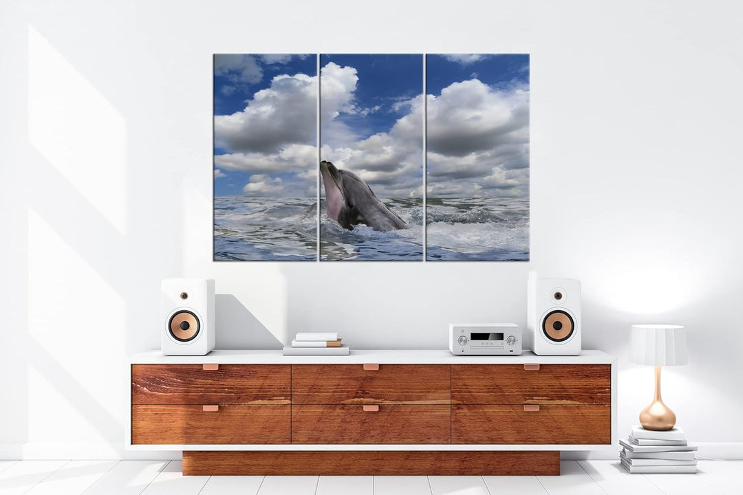 deyoli zauberhafter Delfin Format: 3Teilig als Leinwandbild, Motiv fertig gerahmt auf Echtholzrahmen