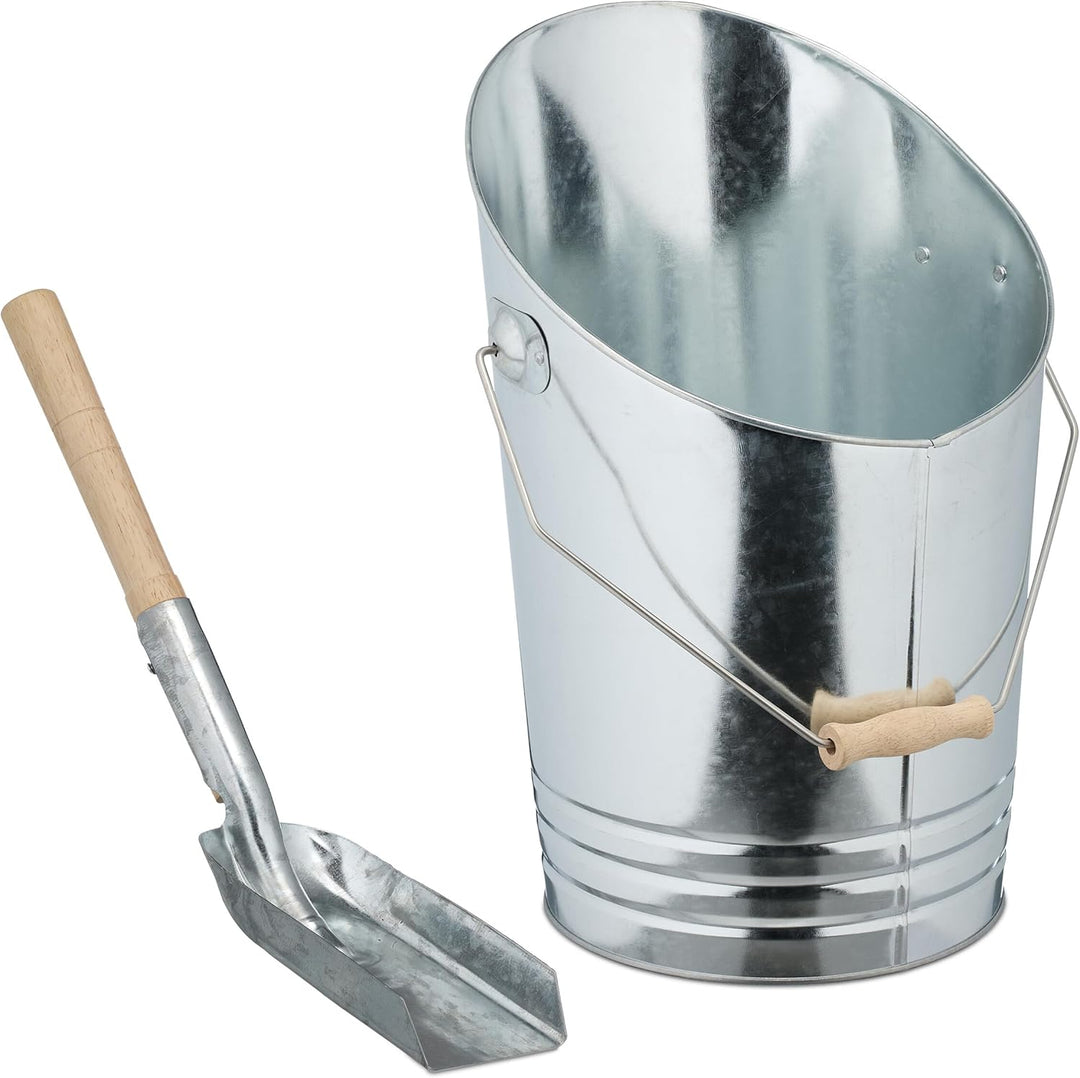 Relaxdays Kohleneimer, Schaufel, 10 Liter, Kohle, Pellets, Briketts, Kaminzubehör, Ascheeimer mit He