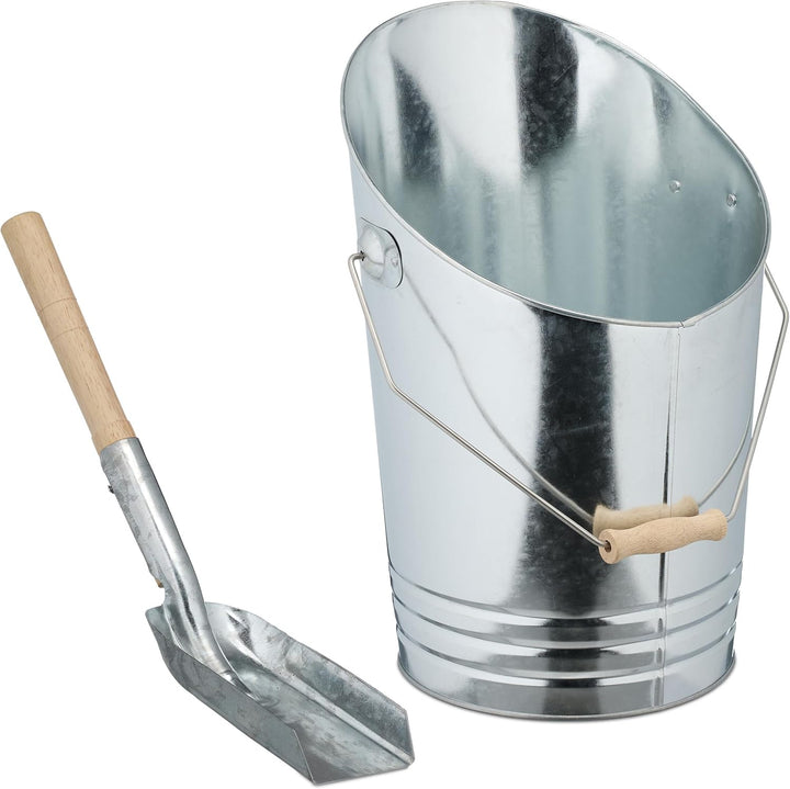 Relaxdays Kohleneimer, Schaufel, 10 Liter, Kohle, Pellets, Briketts, Kaminzubehör, Ascheeimer mit He