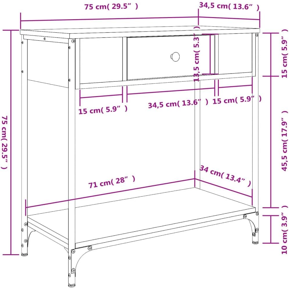 vidaXL Konsolentisch Braun Eichen-Optik 75x34,5x75 cm Holzwerkstoff Braune Eiche 75 cm, Braune Eiche