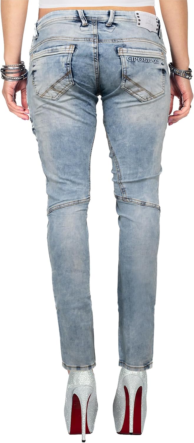 Cipo &amp; Baxx Damen Jeans mit verzierten Gesässtaschen Stilvolle Passformen für jeden Anlass Komfort D