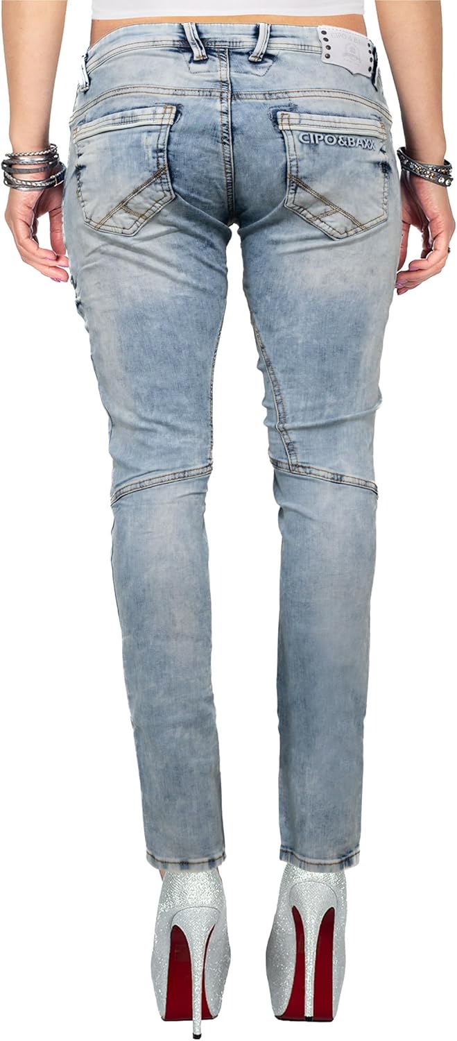 Cipo & Baxx Damen Jeans mit verzierten Gesässtaschen Stilvolle Passformen für jeden Anlass Komfort D