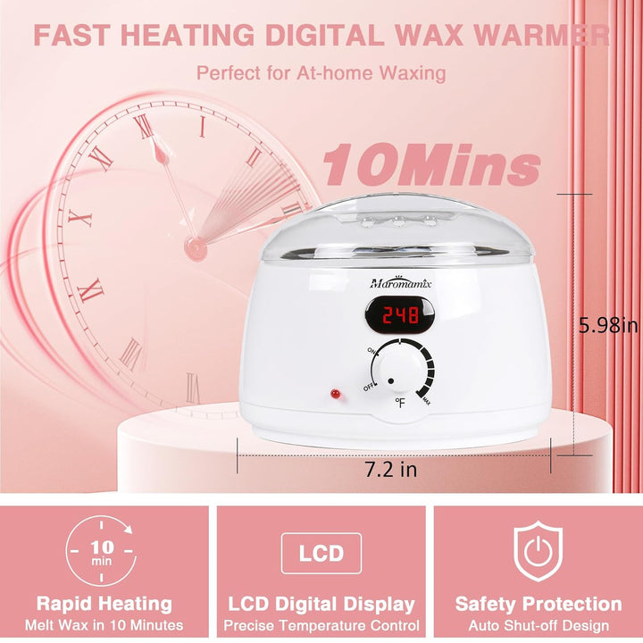 Waxing Kit - Digital Wax Warmer Machine for Hair Removal with 4 Packs of Hard Wax Beads &amp; Silicone P