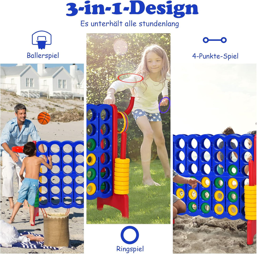 GOPLUS Riesiges 4 Gewinnt Spiel, Strategiespiel mit 42 Ringen, Basketballkorb & Wurfspiel & Schnells