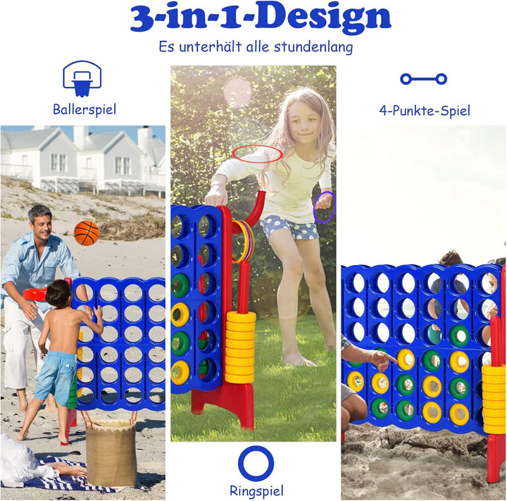 GOPLUS Riesiges 4 Gewinnt Spiel, Strategiespiel mit 42 Ringen, Basketballkorb & Wurfspiel & Schnells