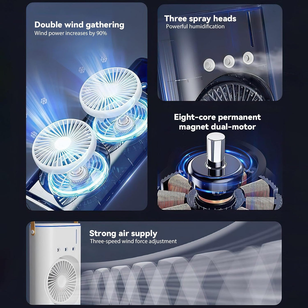Turmventilator, leise, Turmventilator, tragbare Klimaanlage, 600 ml, Luftkühler, Luftbefeuchter, 3 G